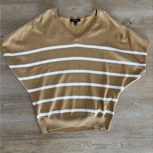 Liverpool Women's V-Neck Striped Sweater - Camel & White